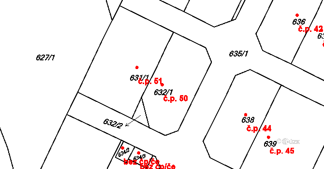 Hradec 50, Rokle na parcele st. 632/1 v KÚ Rokle, Katastrální mapa