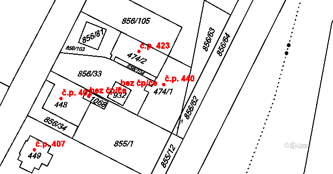 Hanušovice 440 na parcele st. 474/1 v KÚ Hanušovice, Katastrální mapa