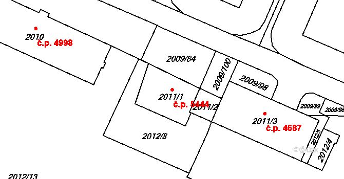 Chomutov 5444 na parcele st. 2011/1 v KÚ Chomutov I, Katastrální mapa
