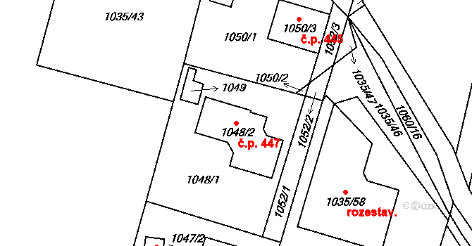 Senec 447, Zruč-Senec na parcele st. 1048/2 v KÚ Senec u Plzně, Katastrální mapa