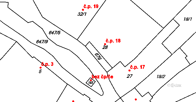 Kladeruby nad Oslavou 18 na parcele st. 28 v KÚ Kladeruby nad Oslavou, Katastrální mapa
