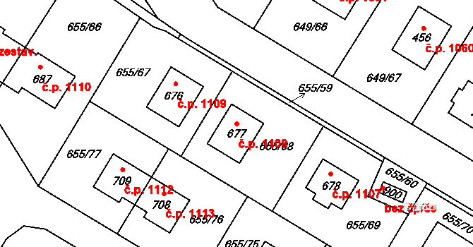 Květnice 1108 na parcele st. 677 v KÚ Květnice, Katastrální mapa