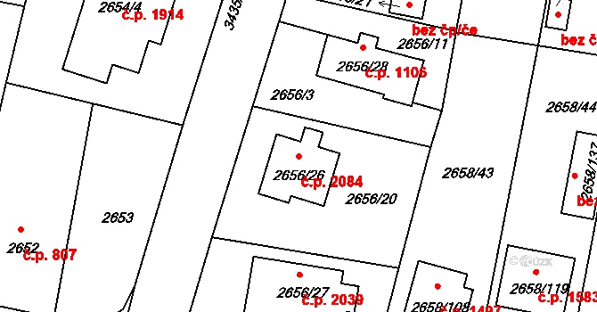 Benešov 2084 na parcele st. 2656/26 v KÚ Benešov u Prahy, Katastrální mapa