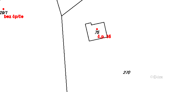 Vlčkovice 35, Neustupov na parcele st. 75 v KÚ Broumovice, Katastrální mapa