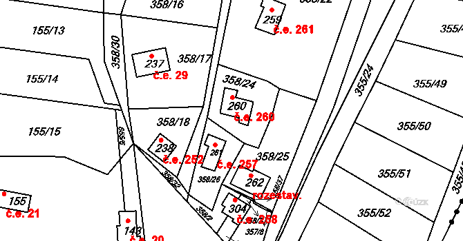 Kochánky 260 na parcele st. 260 v KÚ Kochánky, Katastrální mapa