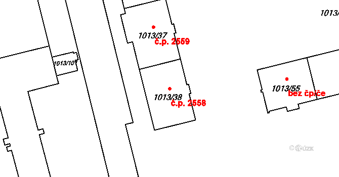 Moravská Ostrava 2558, Ostrava na parcele st. 1013/38 v KÚ Moravská Ostrava, Katastrální mapa