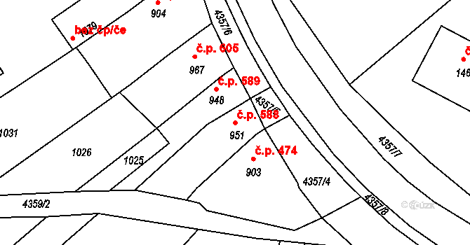 Valašské Klobouky 588 na parcele st. 951 v KÚ Valašské Klobouky, Katastrální mapa