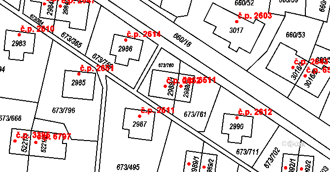 Zlín 2652 na parcele st. 2988/1 v KÚ Zlín, Katastrální mapa