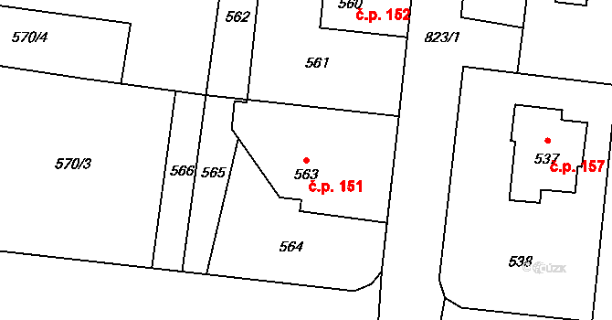 Neplachovice 151 na parcele st. 563 v KÚ Neplachovice, Katastrální mapa