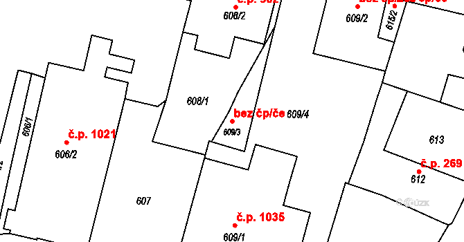 Holice 46698795 na parcele st. 609/3 v KÚ Holice v Čechách, Katastrální mapa