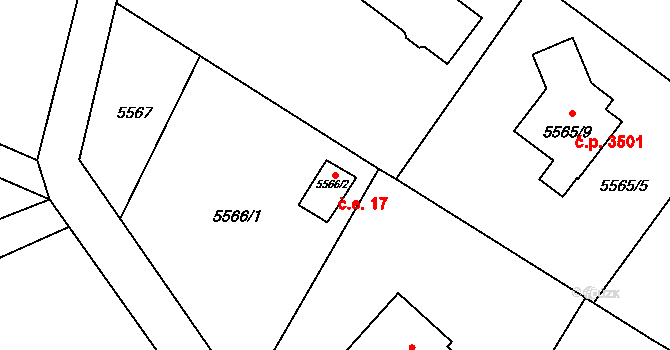 Frýdek 17, Frýdek-Místek na parcele st. 5566/2 v KÚ Frýdek, Katastrální mapa