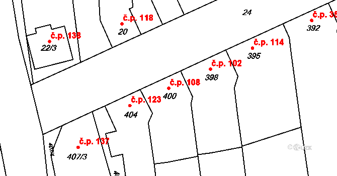 Marefy 108, Bučovice na parcele st. 400 v KÚ Marefy, Katastrální mapa