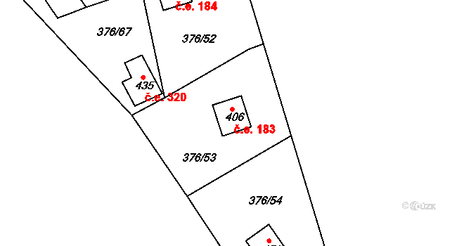 Hoješín 183, Seč na parcele st. 406 v KÚ Hoješín, Katastrální mapa