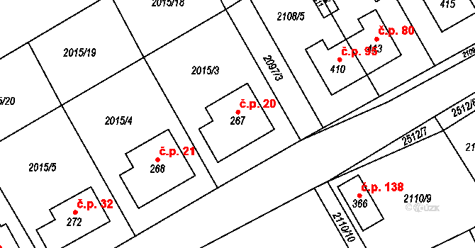 Horní Holetín 20, Holetín na parcele st. 267 v KÚ Holetín, Katastrální mapa