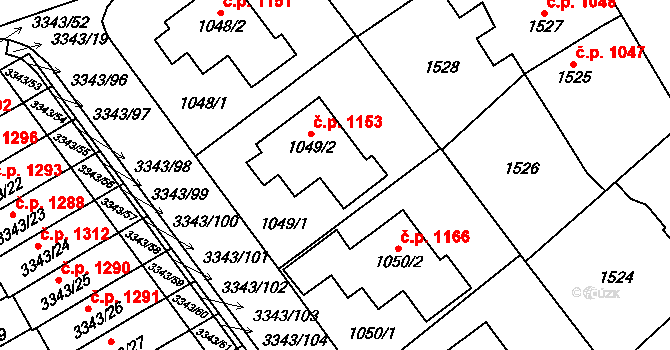 Třešť 1153 na parcele st. 1049/2 v KÚ Třešť, Katastrální mapa