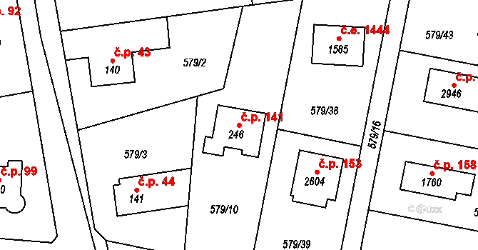 Pikovice 141, Hradištko na parcele st. 246 v KÚ Hradištko pod Medníkem, Katastrální mapa