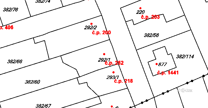 Rudná 252 na parcele st. 292/1 v KÚ Dušníky u Rudné, Katastrální mapa