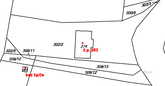 Zbečník 263, Hronov na parcele st. 274 v KÚ Zbečník, Katastrální mapa