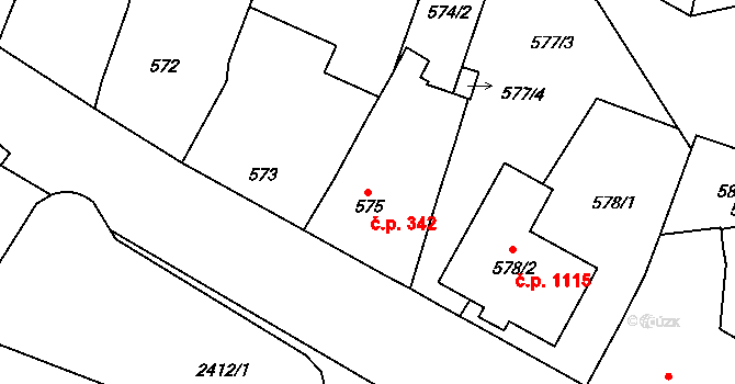 Holice 342 na parcele st. 575 v KÚ Holice v Čechách, Katastrální mapa