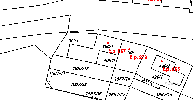 Prosek 867, Praha na parcele st. 496/1 v KÚ Prosek, Katastrální mapa