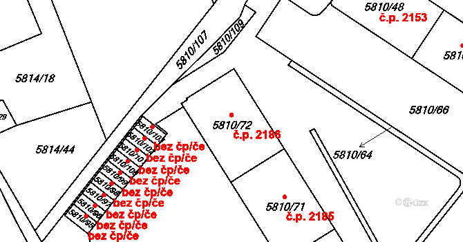 Velké Meziříčí 2186 na parcele st. 5810/72 v KÚ Velké Meziříčí, Katastrální mapa