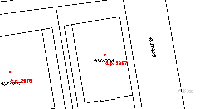 Horní Počernice 2957, Praha na parcele st. 4037/303 v KÚ Horní Počernice, Katastrální mapa