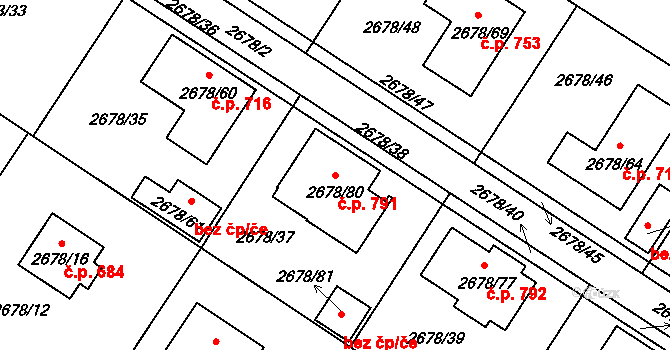Rapotín 791 na parcele st. 2678/80 v KÚ Rapotín, Katastrální mapa