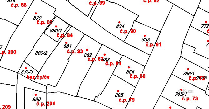 Kamenice nad Lipou 81 na parcele st. 883 v KÚ Kamenice nad Lipou, Katastrální mapa