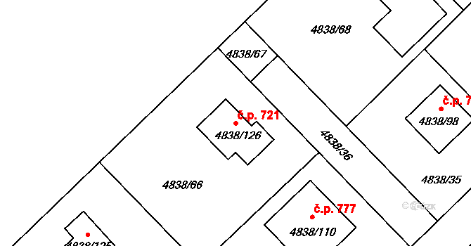 Sviadnov 721 na parcele st. 4838/126 v KÚ Sviadnov, Katastrální mapa