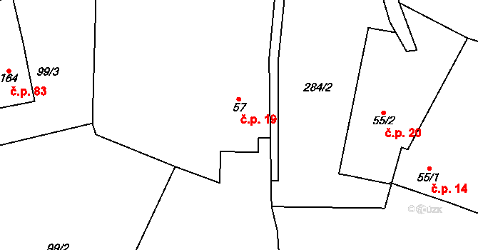 Bohdašín 19 na parcele st. 57 v KÚ Bohdašín v Orlických horách, Katastrální mapa