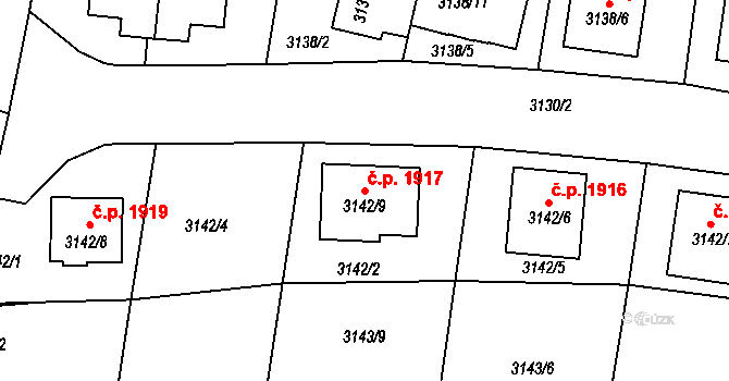 Tachov 1917 na parcele st. 3142/9 v KÚ Tachov, Katastrální mapa