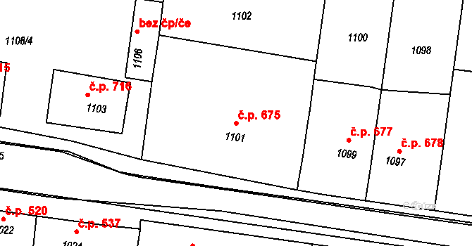 Klobouky u Brna 675 na parcele st. 1101 v KÚ Klobouky u Brna, Katastrální mapa