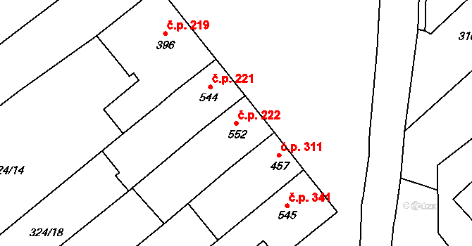 Popice 222 na parcele st. 552 v KÚ Popice, Katastrální mapa