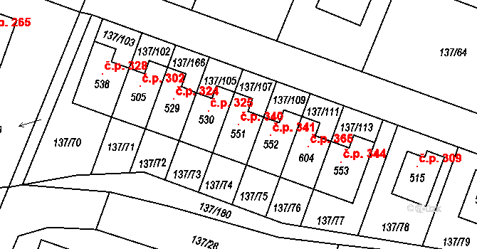 Příchovice 340 na parcele st. 551 v KÚ Příchovice u Přeštic, Katastrální mapa