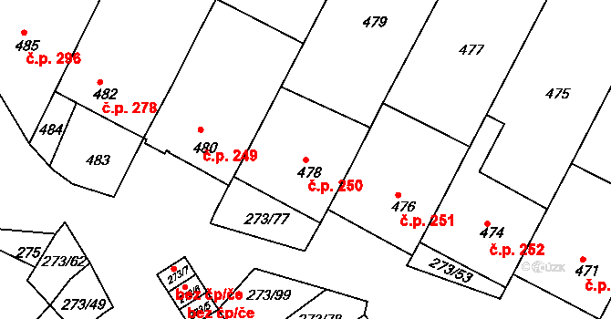 Sedlec 250 na parcele st. 478 v KÚ Sedlec u Mikulova, Katastrální mapa