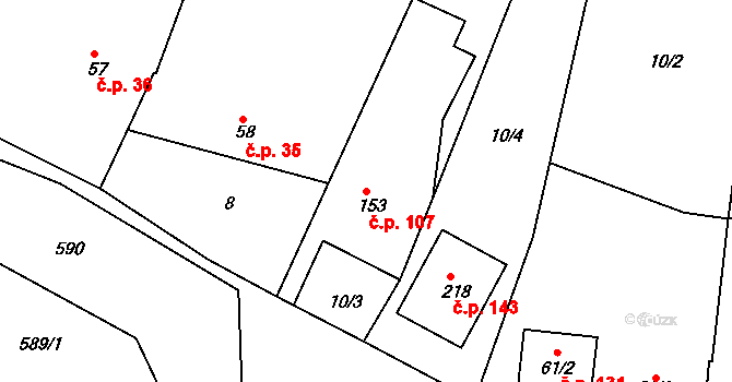 Tučapy 107, Holešov na parcele st. 153 v KÚ Tučapy u Holešova, Katastrální mapa