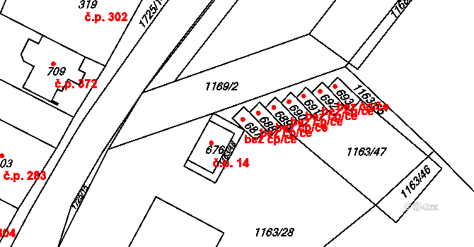 Jevišovice 14 na parcele st. 676 v KÚ Jevišovice, Katastrální mapa