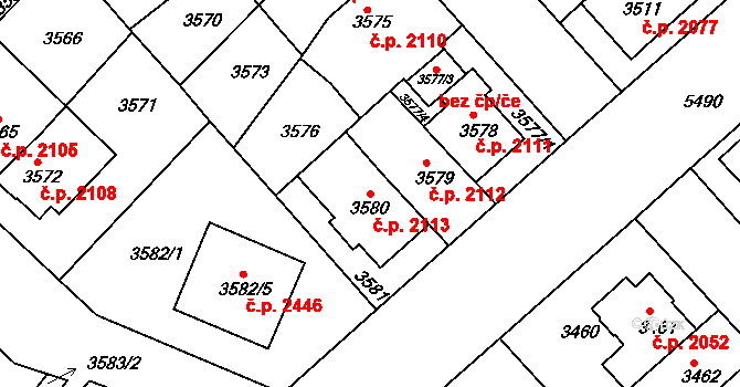 Znojmo 2113 na parcele st. 3580 v KÚ Znojmo-město, Katastrální mapa