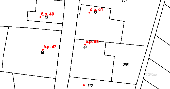 Polipsy 53, Čestín na parcele st. 11 v KÚ Polipsy, Katastrální mapa