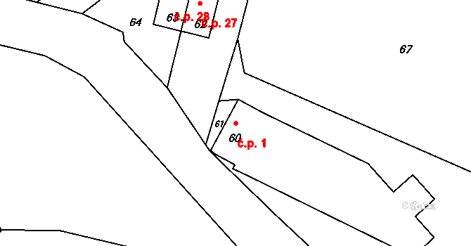 Dojetřice 1, Sázava na parcele st. 60 v KÚ Dojetřice, Katastrální mapa
