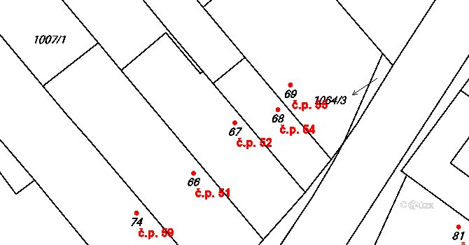 Horušice 52 na parcele st. 67 v KÚ Horušice, Katastrální mapa