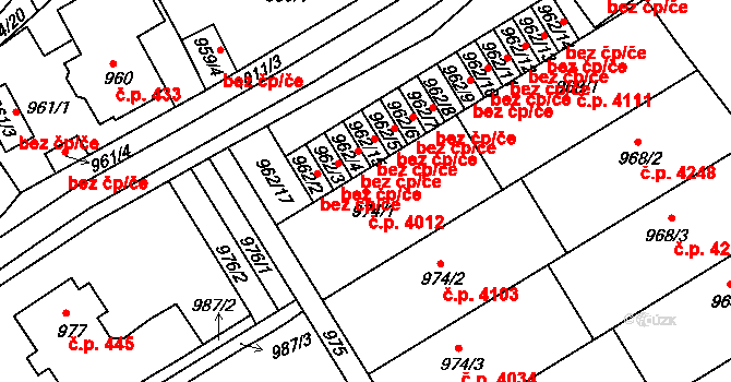 Mšeno nad Nisou 4012, Jablonec nad Nisou na parcele st. 974/1 v KÚ Mšeno nad Nisou, Katastrální mapa
