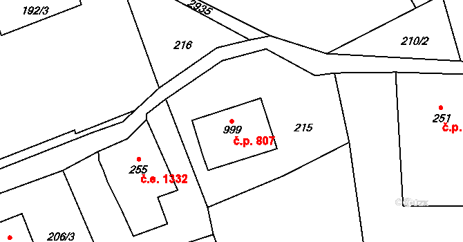 Polubný 807, Kořenov na parcele st. 999 v KÚ Polubný, Katastrální mapa