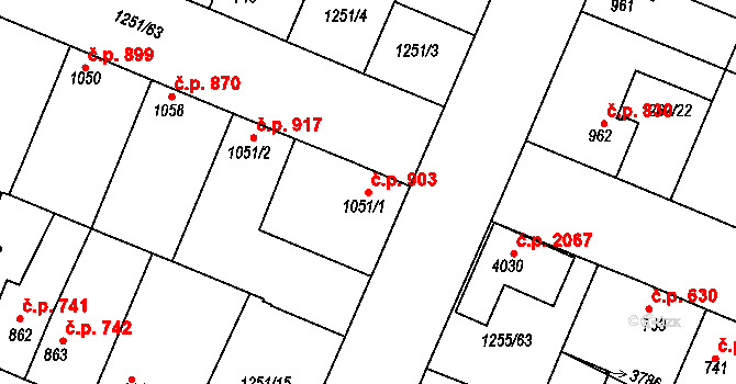 Dobříš 903 na parcele st. 1051/1 v KÚ Dobříš, Katastrální mapa