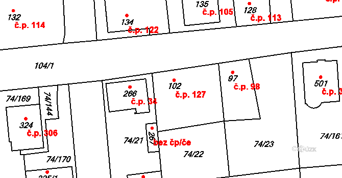 Hovorčovice 127 na parcele st. 102 v KÚ Hovorčovice, Katastrální mapa
