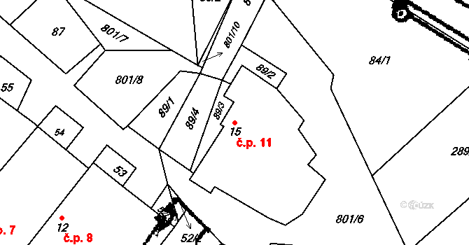 Vesce 11, Budíškovice na parcele st. 15 v KÚ Vesce u Dačic, Katastrální mapa