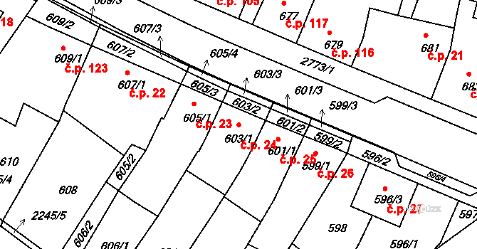 Dačice IV 24, Dačice na parcele st. 603/1 v KÚ Dačice, Katastrální mapa