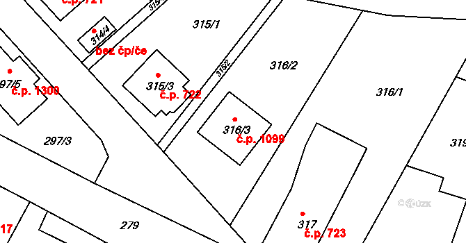 Třeboň II 1099, Třeboň na parcele st. 316/3 v KÚ Třeboň, Katastrální mapa