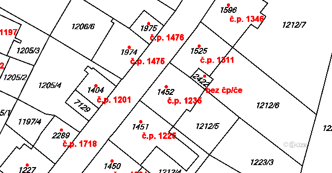 Kraslice 1235 na parcele st. 1452 v KÚ Kraslice, Katastrální mapa