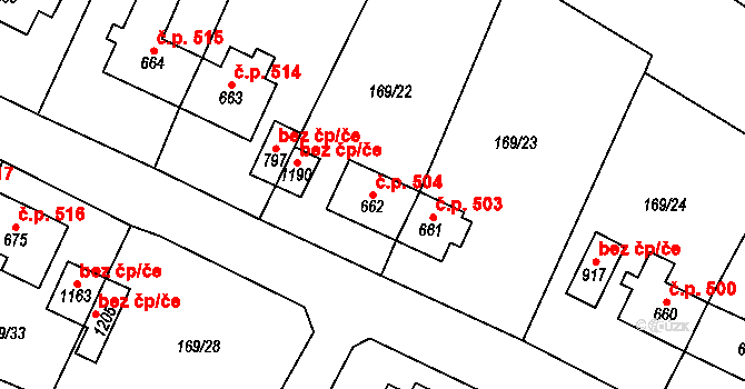 Košťany 504 na parcele st. 662 v KÚ Košťany, Katastrální mapa